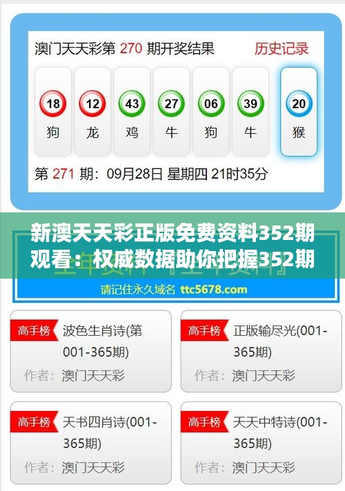 新澳天天彩正版免費資料352期觀看：權(quán)威數(shù)據(jù)助你把握352期走勢，提高中獎概率