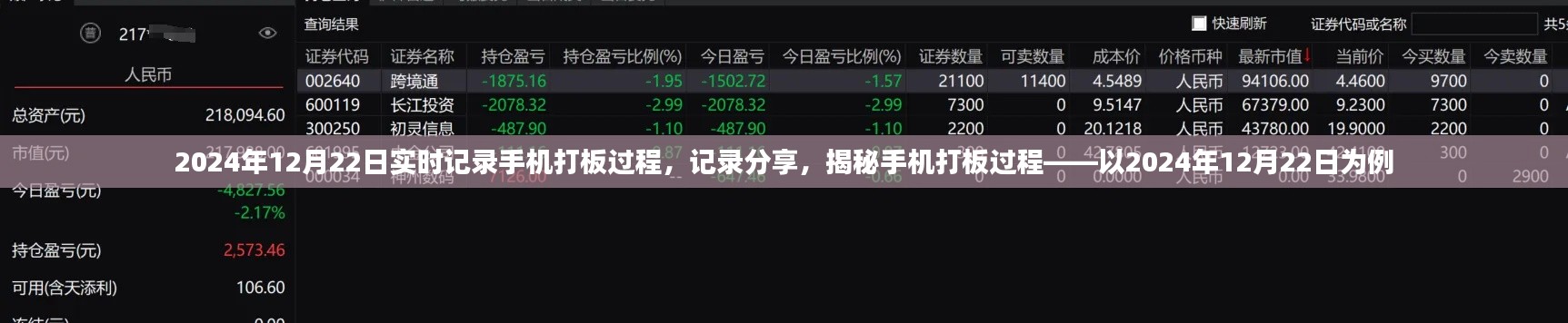揭秘手機(jī)打板過(guò)程，以實(shí)戰(zhàn)記錄分享，2024年12月22日打板日志揭秘！