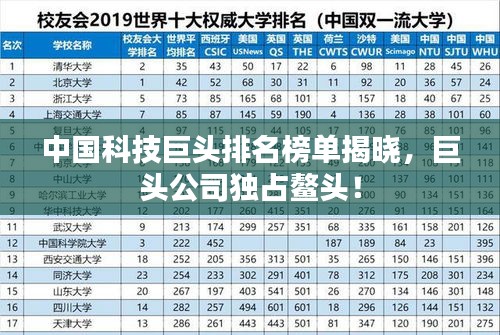 中國科技巨頭排名榜單揭曉，巨頭公司獨(dú)占鰲頭！
