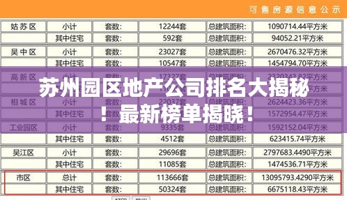 蘇州園區(qū)地產(chǎn)公司排名大揭秘！最新榜單揭曉！