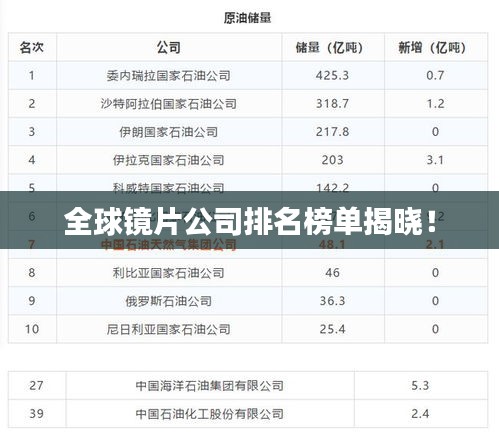 全球鏡片公司排名榜單揭曉！