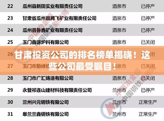 甘肅投資公司的排名榜單揭曉！這些公司最受矚目！