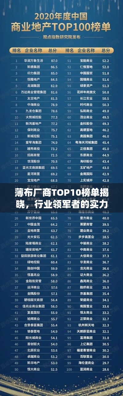 薄布廠商TOP10榜單揭曉，行業(yè)領(lǐng)軍者的實(shí)力與影響力不容小覷！