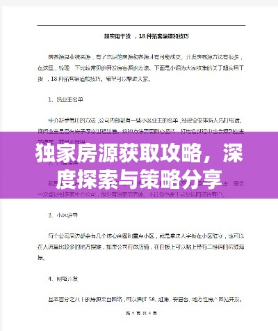 獨(dú)家房源獲取攻略，深度探索與策略分享