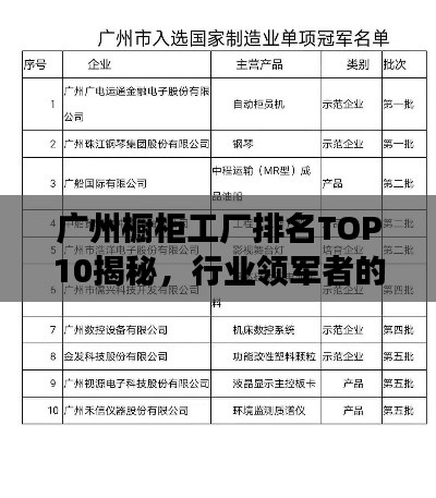 廣州櫥柜工廠排名TOP10揭秘，行業(yè)領(lǐng)軍者的魅力解讀